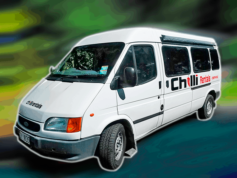 Island Explorer, großer self-contained Campervan auf Ford-Transit-Basis von Chilli Rentals Neuseeland